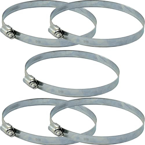 AERZETIX - C63676 set med 5 klämklämmor med justerbar 110-130 mm tangent skruv - bredd 12 mm - galvaniserat stål - silver - trädgårdsanslutning flexibel vattenslang bevattning