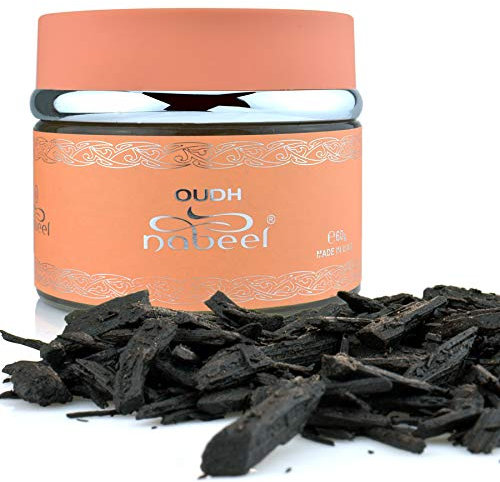 Oudh Nabeel Incense Bakhoor by Nabeel | 1 Box with 60g of Authentic Arabic Wood Chip Bakhoor Incense | Perfect for Prayer, Namaaz, Ceremony, Meditation, Relaxation with JRose Trolley Coin