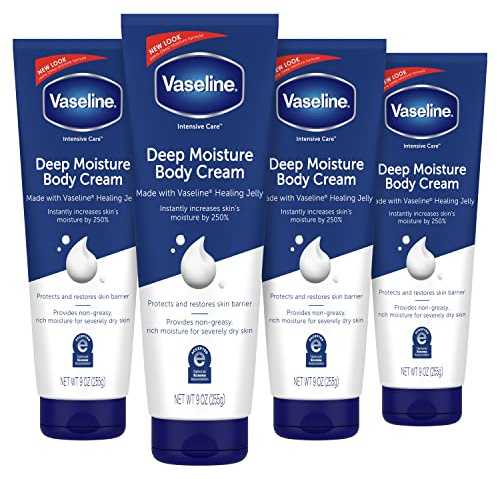 Vaseline Intensive Care Body Cream Deep Moisture 4 pk with Healing Petroleum Jelly & Vitamin E Rich & Smooth for Dry Skin 9 oz