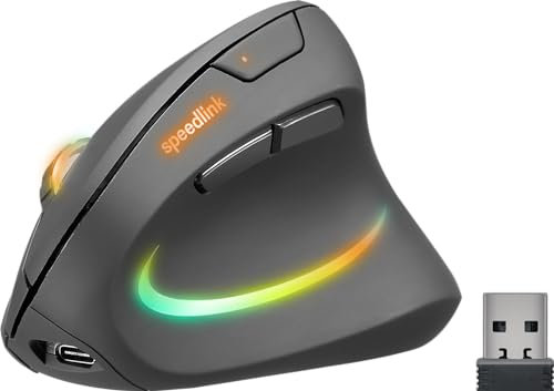 Speedlink PIAVO PRO RGB vertikale Maus wiederaufladbar – kabellose leise Maus ergonomisch für Rechtshänder, integrierter Akku, LED RGB Beleuchtung, bis 3200 dpi einstellbar, schwarz