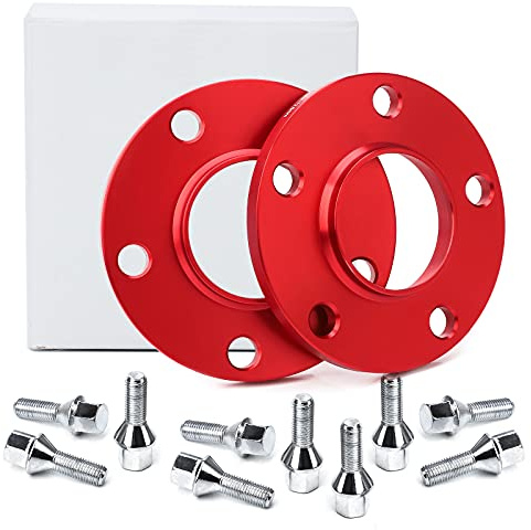 Pindex Distanziali per ruote 5x120 10mm per BMW, 2x allargamenti scartamento 10mm per E36 E46 E90 E91 E60, circonferenza fori 5x120, centratura 72,6mm, Rosso