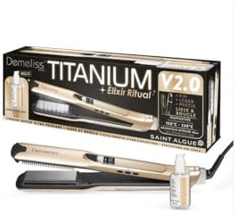 Demeliss Elixir Ritual Piastra a Vapore Titanium V2.0 – 5 Temperature – Serbatoio 30 ml – Piastre Sottili – Pettine Removibile – Liscio & Ricci – Schermo Digitale – Styling Professionale