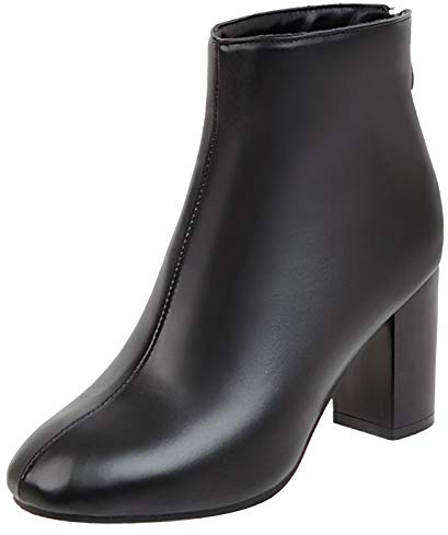 Gicoiz Ufficio Tacco a Blocco Stivali Donna Chelsea Stivaletti Casuale Punta Rotonda Inverno Moda Chunky Tacco Alto Polacchine con Cerniera Lavoro Scarpe Nero Numero 34 EU
