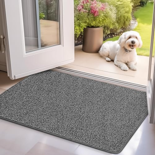 Mibao Door Mat Indoor, 40 x 60 cm, Dirt Trapper Entrance Doormat, Non-Slip Absorbent Low Profile Floor Mat, Dog Doormat, Welcome Mat for Entryway, Kitchen, Front Back Door, Shoes and Pets, Grey