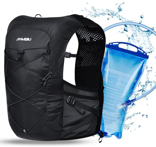 ONDACORE Trinkrucksack 5L Ultraleichter Trail Laufrucksack, Laufweste Damen Herren, Multifunktionsrucksack Laufen, Marathon, Radfahren, Jogging, Trailrunning Rucksack(Schwarz+1.5l Trinkblase, L)