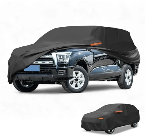 Partuto Universellt fullt exteriör SUV bilöverdrag vattentätt alla väder utomhus heltäckande regn sol UV-skydd 210 T-PU svart passform för SUV-längd 190 tum till 208 cm