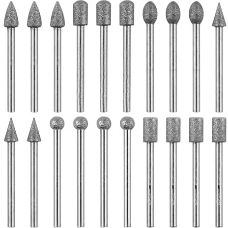 20 Pcs Diamond Grinding Drill Bit for Dremel Carving Bit Set Rotary Burr Sanding Tool Accessories with 1/8 Inch Shank Stone Wood Carving Kit for Stone Glass Ceramics Grinding Polish Engravin Sharpener