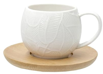 La Porcellana Bianca Set 6 tazze da caffè con foglie e piattino in legno Intavola 90 ml