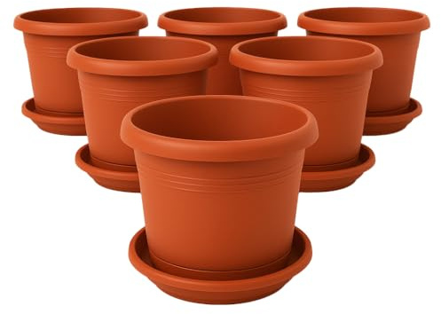 2friends Lot de 6 pots de fleurs élégants de grande taille en terre cuite : pot de 30 cm de qualité supérieure avec soucoupe – Grand pot de fleurs allemand pour toutes les conditions météorologiques
