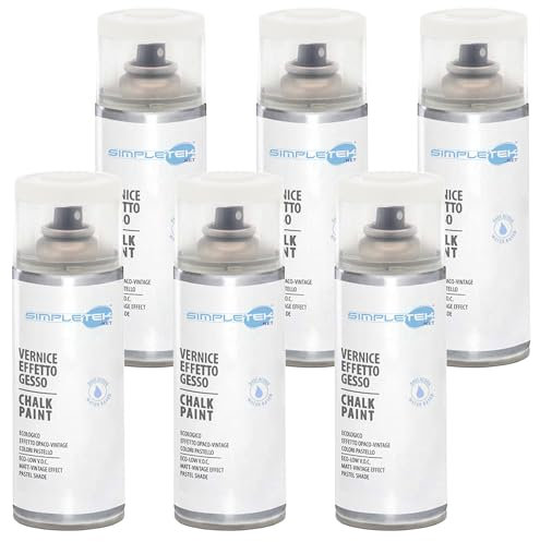 SIMPLETEK - 6x Bombolette Spray Vernice Effetto Gesso Ultra Opaco Bianco crema V404BC Vintage Retro Universale a Base d'Acqua (Kit da 6 pezzi)