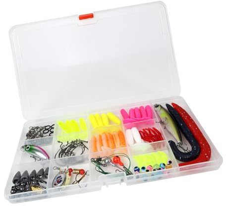 114 PCS Fishing Lures Kit, Widely Used Baits Mixed Set, Accessories, Weights and Hooks, Crankbaits, Spoon, Worms, Jigs, Freshwater Tackle Kit, for Bass Trout Carp Sea Fishing Gear Gifts for Men