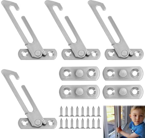 Musiook 4 PCS Window Safety Restrictors, Window Restrictors for UPVC, Windows Restrictor Locks, Child Lock Security Catch for UPVC Windows, Stainless Steel Safety Locks, Easy Install with Screws