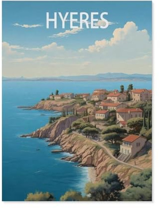 Jigsaw Puzzle 1000 Piece，Hyeres France, vintage travel poster，Classic Puzzle DIY Kit paper Toy Unique Gift Home Decor（38x26cm）-AN73