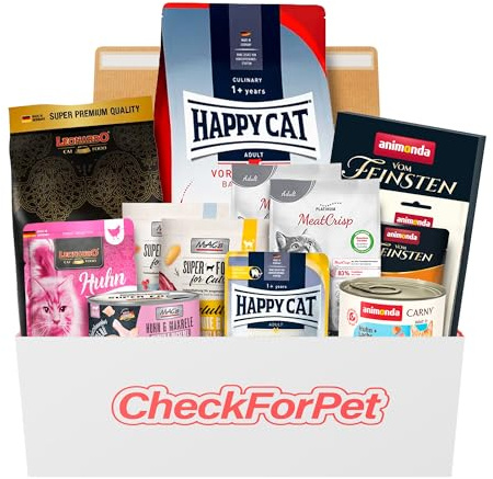 CheckForPet Katzenfutter Probierpaket Adult – Probierbox für Ausgewachsene Katzen mit Top-Bewerteten Marken zum Testen - Futterprobe Nass- & Trockenfutter - Geschenkidee für Katzenbesitzer