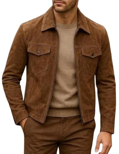 MAXATTIRE Veste de camionneur de luxe en daim marron pour homme style western vintage