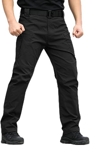 YAOHUOLE Mens Tactical Trousers Cargo Work Pants Stretch Combat Multi Pocket Outdoor Utility Pants Black M
