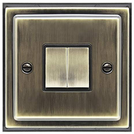 Brush Antique Brass Double Light Switch 2 gang 2 way 10amp BE304 KME