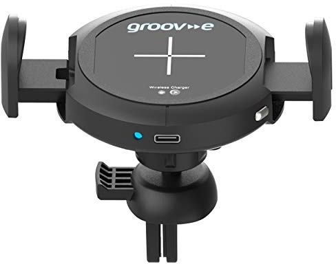 groov e Wireless Auto Grip Car Mount - Phone Holder with 10W Wireless Charging for Qi Enabled Devices, 360 Degree Rotation, & Infrared Auto Gripping - Window & Air Vent Mounting - Type-C USB Operated