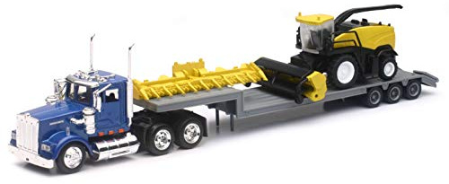 New-Ray Kenworth Lowboy Trailer with New Holland Self Propelled Forage Harvester with Detachable Hay and Corn Head attacments