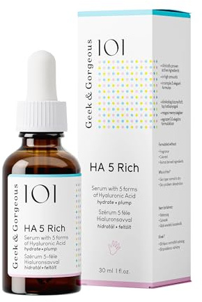Geek & Gorgeous HA 5 Rich – Sérum Facial con 5 Tipos de Ácido Hialurónico – Hidratación Profunda, Rellenador y Reafirmante para Piel Normal y Seca – 30 ml