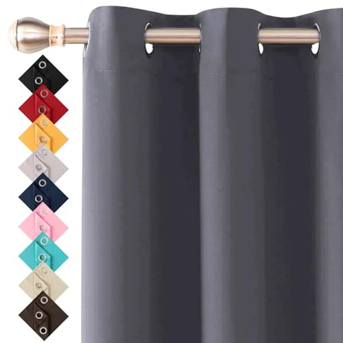 Thermal Insulated Blackout Ring Top Eyelet Curtains for Bedroom Windows 66 x 54 Inches Charcoal Grey 2 Panels (66(167cm)” wide x 54”(137cm) long, Charcoal)
