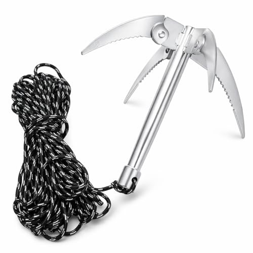 Alomejor Fishing Water Grass Anchor Knife with 10m Rope Stainless Steel Durable Foldable Weed Remover for Fishing Pool