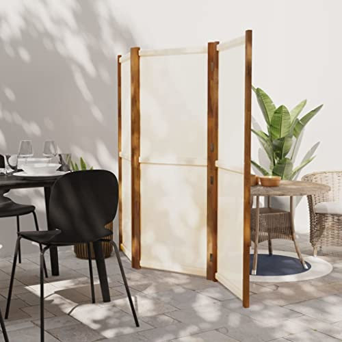 WIFESE Paravent 3 Panneaux Blanc Crème 210x180 cm Bois d'acacia Massif Séparation de Pièce Pliable Pare-Vue Décoration Intérieur et Extérieur Cloison de Séparation de Jardin Ecran d'intimité