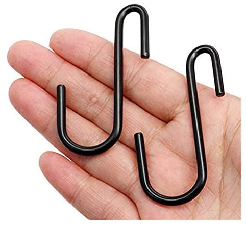 PiurUf Coat hooks wall mounted 10PCS Black S Shaped Hooks Kitchen Bathroom Stainless steel S Type Hooks For Hanging Pans Pots Bag Towels Storage Holder Key hooks wall mounted