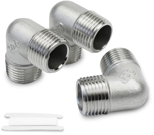 Bwintech 3 Pcs 90 Degree 3/8 Male to 3/8 Male BSP Thread Stainless Steel 304 Elbow Connector Pipe Fitting for Pipe Connecting Conversion