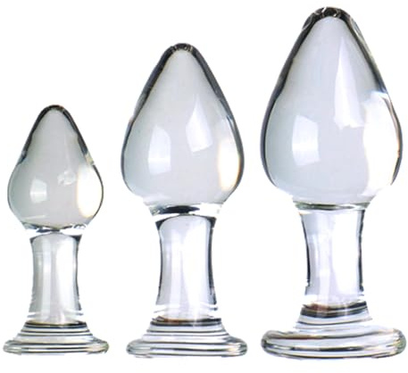 3Pcs Crystal Glass Anal Butt Plug Set - Small, Medium and Big Glass Butt Plug Anus Training Kit Sex Glass Anal Plug Masturbation Sex Slave Abuse Sex Toys for Women Men Couples Lover