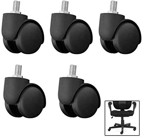 GeRRiT Rueda para Silla de Oficina, Rueda silenciosa para Muebles de 50 mm, con Varilla roscada M10, para Silla de computadora, Muebles para el hogar, fácil de Instalar, rodamientos duraderos, 5 pi