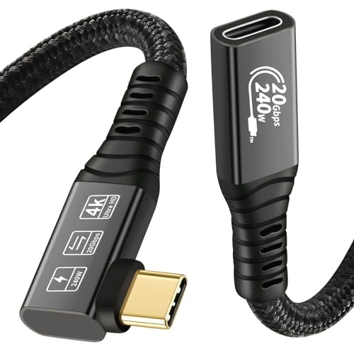 CHENLENIC Cavo di prolunga USB C 3.2 a 90 gradi, 20 Gbps, USBC 3.2 Gen2 Type-C maschio a femmina, cavo estensore Ultra HD 4K@60Hz 240W 20Gbps trasferimento dati con SSD esterno eGPU