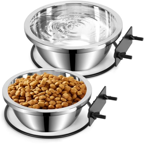 2 Packs Large Dog Crate Bowls Hanging, Mountable Food Water Bowls for Dog Crate Kennel Cage, Thicken Stainless Steel Feeder Coop Cup for Dogs Cats Medium Large Pets
