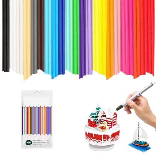 110 Stück 3D Stift Filament PCL, 22 Farben je 15m Druckstift Filament-Nachfüllungen 2.5mm 3D Nachfüllpacks- 3D Pen 3D Stift Zubehör Zubehör Materialien Set