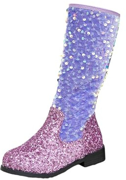 SRTUMEY Botas altas hasta la rodilla con diamantes de imitación brillantes para niños y niñas, botas de equitación con tacón antideslizante, botas de equitación para fiestas y cumpleaños, Purple, 27
