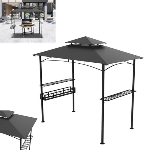 XINZI Grillpavillon mit Winterfestem Design, Stabile Metallkonstruktion, Polyester Dachmaterial, inkl. Stauraumbasket für Garten, Terrasse, Grill Dach für Grill und Outdoor-Aktivitäten,Grau