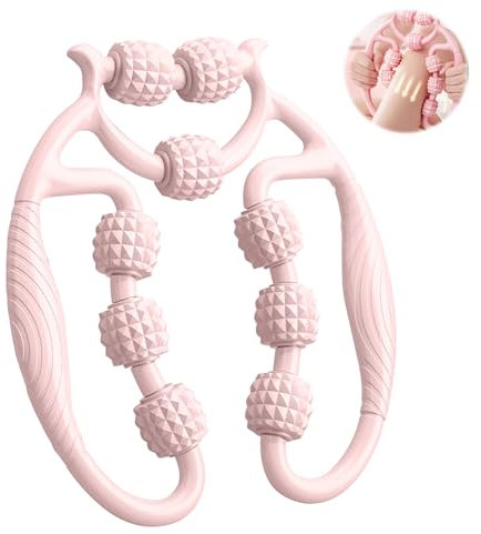 Rullo Muscolare per Gambe, Rullo Massaggio Muscolare Fitness,Muscolare Rullo 3D, Gambe Massager Roller, 9 Ruote Massaggiatore Anticellulite per Collo Spalla, Ruotare Di 360 Gradi Senza Intoppi (Rosa)