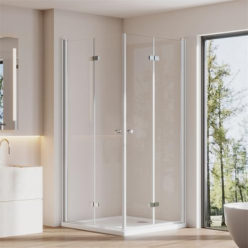Cozynest Duschkabine Eckeinstieg 90x90cm Eckdusche mit Drehfalttür, Doppelte Faltbare Duschtür, 180º Duschabtrennung Duschwand aus 6mm ESG Sicherheitsglas, Höhe 185cm