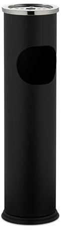 Relaxdays Standaschenbecher mit Mülleimer, draußen, abnehmbarer Aschenbecher, HxD: 56x15,5 cm, Eisen, Edelstahl, schwarz