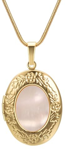 Aleasha Gold Oval Lockets Necklace for Women DIY Photo Picture