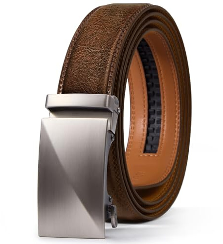 Vatan Men's Belt Leather Ratchet Belt for Men Dress Casual Every Day with Adjustable Buckle, Trim to Fit (Dark Brown, 36 to 42 Waist Adjustable)