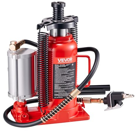 VEVOR Gato Hidráulico de Botella, Capacidad 20 T, Rango de Elevación 260-495 mm, Neumático/Manual, Resistente, Soldado, con Bomba para Automóviles, Camionetas, Vehículos Recreativos, SUV, Rojo