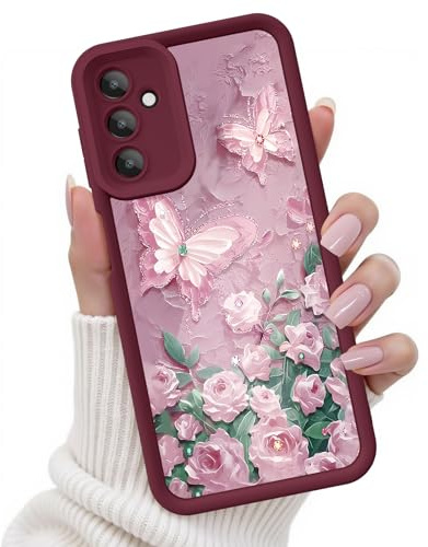 FUXICASE för Samsung Galaxy A14 5G fodral, kreativ fjärilsmönstrad design för flicka kvinnor, mjukt silikon stöttåligt repskydd telefonskydd för Galaxy A14 (3D rosa fjäril)