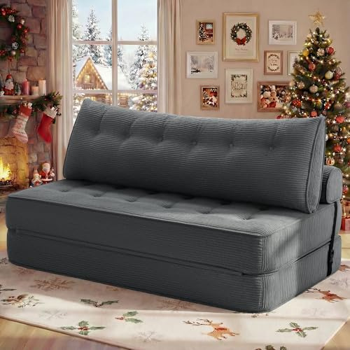 HOMMPA Sofá cama plegable convertible 3 en 1 sofá cama sillón con cojín puf sofá silla cómodo sofá cama sofá suelo salón para dormitorio salón antracita gris 150 cm