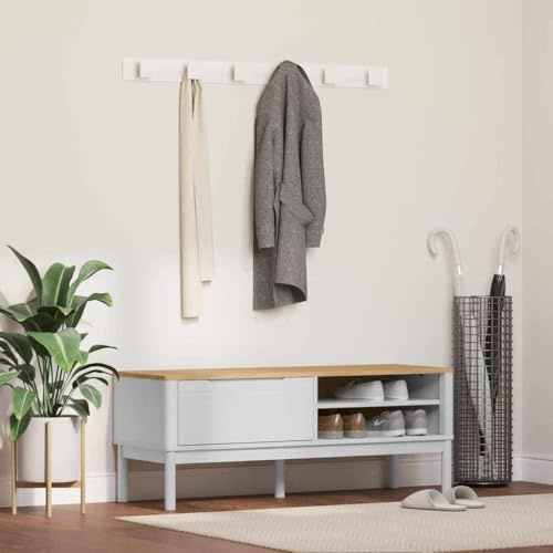 Plumbpyr Flurbank Floro bianco in legno di pino massello 115 x 40 x 45 cm con vano portaoggetti, rettangolare semplice panchina per corridoio e spogliatoio