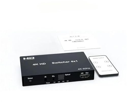 4K 60Hz 4x1 HDMI-kompatibel switch 4 in 1 ut videoväljare med ljudextraktor 3D for kamera till TV
