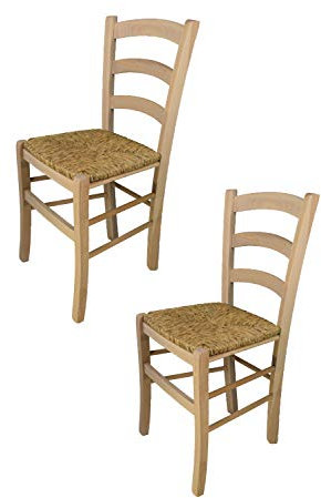 t m c s Tommychairs - 2er Set Stühle Venezia für Küche und Esszimmer, robuste Struktur aus poliertem Buchenholz, unbehandelt und 100% natürlich, Sitzfläche aus echtem Stroh