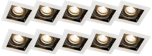 Qazqa - Modern Set mit 10 Einbaustrahlern aus weißem stahl I nickel matt - Carree I Wohnzimmer I Schlafzimmer - Aluminium Quadratisch - LED geeignet GU10
