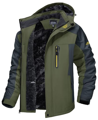 TACVASEN Men's Winter Ski Jacket Waterproof Snow Coats Snowboard Fleece Lining Jacket Warm Parka with Hooded Green L