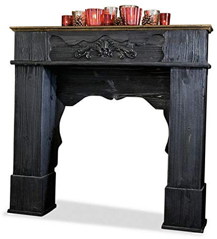 Loberon Manteau de cheminée Margaux | Déco Cheminée Manteau de cheminée | Décorations détaillées soignées | Bois de Sapin et lamibois | Noir Vieilli | 97 x 102 cm, Noir Vieilli